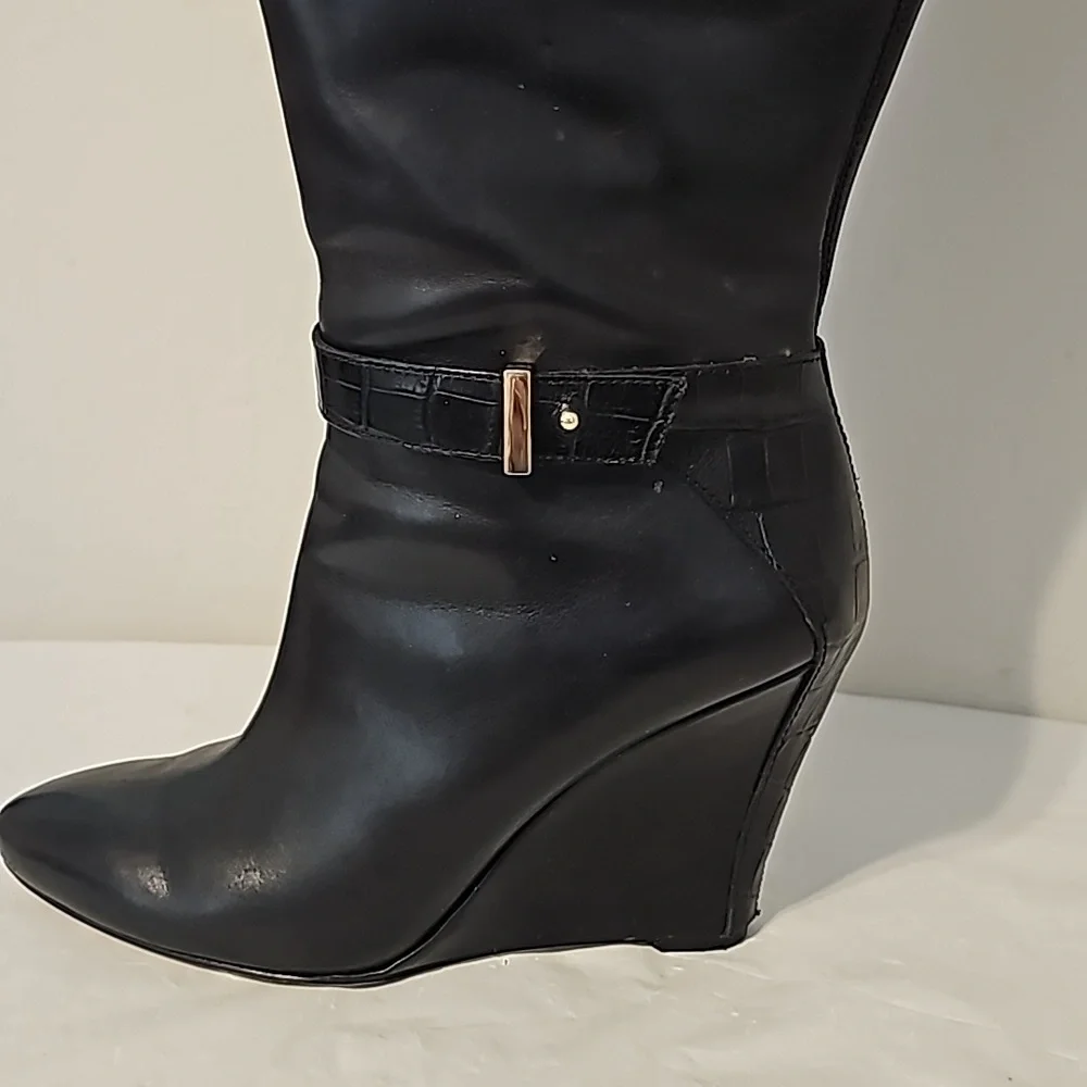 Ann Taylor Black Leather Wedge Boot - Picture 4 of 6